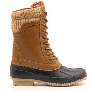 Cognac Tan Sweater Mid-Calf Snow Duck Boots